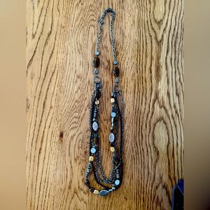 Lia Sophia oxidized gunmetal glass beaded necklace 38”-41” adjustable